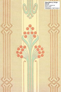 an art deco style wallpaper with flowers and lines on the side, in grey and pink