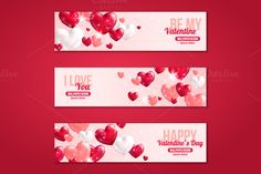 two valentine's day banners with hearts