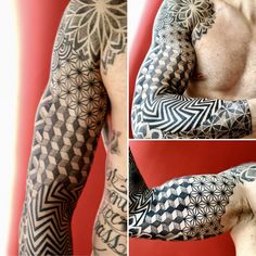 a man with tattoos on his arm and shoulder, showing off the intricate pattern that he has done