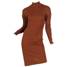 Alaia taged size S 1980S AZZEDINE ALAIA Cinnamon Brown Wool Knit Turtleneck Body-Con Dress With Diagonal Seaming Chenille Dress, Alaia Dress, Dresses Brown, Cinnamon Brown, Azzedine Alaia, Haute Couture Dresses, Designer Evening Dresses, 1980s Dresses, Knitted Bodycon Dress