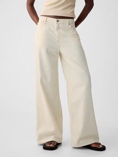 Mid Rise Studded Baggy Jeans | Gap Cream Jeans, Beige Jeans, Baggy Jean, Toddler Jeans, Jeans Look, Dungaree Jeans, Break In, Black Trousers, Wedding Guest Dress Summer