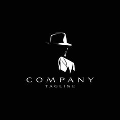 a black and white logo with a man wearing a hat