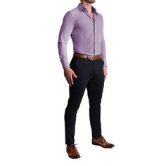 Our signature athletic fit dress shirt crafted from performance stretch fabrics. "The Ryan" dark purple micro check is an excellent business casual staple that makes a versatile addition to any dress shirt collection. Fit: More room in the upper body with a tapered waist Fabric Feel : Four-way stretch performance polyester / spandex fabric Fabric Function : Moisture-wicking, lightweight and wrinkle free Styling: Structured semi-spread collar and single button angled cuffs Additional Styling: Hid Purple Pants Outfit Men, Purple Shirt Outfits, Purple Pants Outfit, Grey Pants Outfit, Purple Dress Shirt, Check Dress Shirt, Shirt Outfit Men, Stretch Dress Pants, Pants Outfit Men