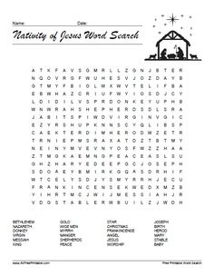 the nativity word search is shown in this printable page for kids to use