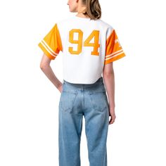 The Women's Established & Co. White Tennessee Volunteers Baseball Jersey Cropped T-Shirt is the perfect way to show your support for the Tennessee Volunteers. This stylish and comfortable shirt features embroidered fabric applique and graphics, a rounded bottom hem, and a full-button front. Made from durable polyester, this cropped t-shirt is perfect for game day or any day you want to show your Tennessee Volunteers pride. Full-button front Material: 100% Polyester Rounded bottom hem Importe Fabric Applique, Tennessee Volunteers, Embroidered Fabric, Cropped T Shirt, Baseball Jersey, Baseball Jerseys, Crop Tshirt, Game Day, Ncaa