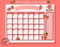 a pink calendar with strawberries on it and a jar of jam in the middle