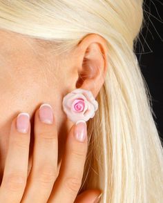 pale pink rose stud earrings,mini roses,flower stud earrings White Flower-shaped Earrings With Rose Design, White Flower Earrings With Rose Design, Pink Rose Flower Earrings For Gift, Pink Flower Earrings With Rose Design, Rose Flower-shaped Earrings With Rose Design, Rose Feminine Earrings For Wedding, Feminine Rose Earrings For Wedding, Feminine Rose Wedding Earrings, Rose Flower Earrings For Pierced Ears