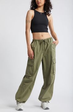 BP. Parachute Cotton Cargo Pants | Nordstrom Style Must Haves, Cotton Cargo Pants, Women Cargo Pants, Custom Jacket, Hiking Pants, Reference Poses, Baggy Pant, Adjustable Waistband, Bellows