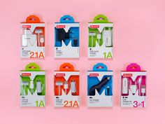 four different packagings for the new m and m products are shown in this photo