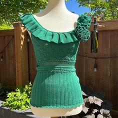 Nwt Catherine Malandrino Crochet Top With Rosette Detail Along Scoop Neck. Gorgeous Kelly Green Color. Runs Small. Perfect For Summer. Store Tag Is Torn, But This Top Is Unworn. 12” Pit To Pit 22” Length Elegant Fitted Top With Crochet Trim, Fitted Knit Crochet Top For Party, Summer Party Pointelle Knit Tops, Fitted Green Crochet Top For Spring, Chic Fitted Crochet Top For Party, Summer Party Top With Pointelle Knit, Fitted Pointelle Knit Party Tops, Fitted Crochet Trim Top For Party, Fitted Crochet Trim Party Top