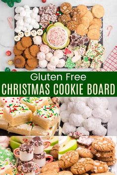 a collage of christmas cookie board images with text overlay that reads gluten free christmas cookie board