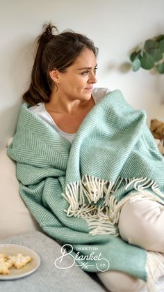 Embrace natural botanical green in your living space with a soft sea green wool throw. Ideal for adding texture to your interiors or cuddling up in on cooler days. Wool Throw, Green Wool, British Isles, Cotton Blankets, Sea Green, Baby Blankets, Blankets