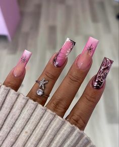 Girly Acrylic Nails Designs, Pink Abstract Nails, Nicki Minaj Nails, Be Girly, Pink Chrome Nails, Acrylic Toe Nails, Pink Chrome, Colored Acrylic Nails