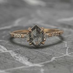 salt and pepper diamond Hexagon Diamond Ring, Hexagon Engagement Ring, Pear Diamond Engagement Ring, Emerald Cut Diamond Engagement Ring, Emerald Cut Diamond Engagement, Triangle Diamond, Cute Engagement Rings, Oval Diamond Engagement, Hexagon Diamond