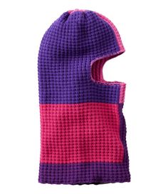 Cold, blustery days are no match for this fun textured balaclava, easy to wear under a helmet/hood or on its own for extra warmth and protection on winter adventures. Slightly Fitted. In a soft knit blend of 99% recycled polyester and 1% spandex. Handwash, dry flat. Imported. | Kids' Thermal Balaclava, Colorblock, Synthetic Multicolor Winter Balaclava For Outdoor Use, Helmet Hood, Winter Adventure, Kids Outerwear, Boys Accessories, Ll Bean, Bright Purple, Soft Knits, One Size Fits All