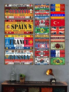 Elevate your decor with our National Flag License Plate Collection! Perfect wall decoration for home and office rooms. Buy Now! Office Rooms, Plate Collection, Decoration For Home, Dusseldorf, Decorative Metal, Office Room, Avignon, San Sebastian, National Flag