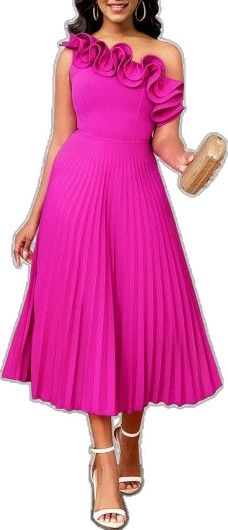 Pleated Sleeveless Dress For Summer Party, Hot Pink Cocktail Dress Sleeves, Pleated Sleeveless Maxi Dress For Party, Pink Pleated Sleeveless Dress For Summer, Hot Pink Midi Aline Dress, Sleeveless Summer Dress With Pleated Skirt, Pink Pleated Party Dresses, Pink Party Dress With Pleated Skirt, Pink Pleated Skirt Party Dress