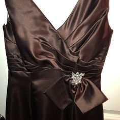 Beautiful Satin Chocolate Bridesmaid/Evening Gown. Never Worn . Evening Mother Of The Bride Dress With Sweetheart Neckline, Elegant Evening Ball Gown Bridesmaid Dress, Elegant Evening Bridesmaid Ball Gown, Formal Satin Bridesmaid Dress In Ball Gown Shape, Formal Satin Bridesmaid Dress Ball Gown, Formal Satin Ball Gown Bridesmaid Dress, Elegant Satin Sleeveless Mother Of The Bride Dress, Elegant Evening Dress For Holiday, Formal Satin Ball Gown For Bridesmaids