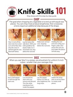 the instructions for knife skills are shown in this page, which shows how to use them