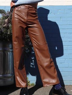 High Waisted Leather Pants, Aesthetic Male Outfits, Leather Pants Style, Incerun Men, Male Outfits, Leather Pants Women, Casual Wide Leg Pants, Straight Trousers, Men Fashion Casual Outfits