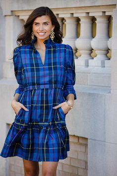 Gretchen Scott Teardrop Dress - Plaidly Cooper - Blue/Multi – THE LUCKY KNOT Preppy Brands, Fall Must Haves, Plaid Fashion, Gathered Skirt, Fashion Over 50, Plaid Dress, Green Plaid, Blue Plaid, Holiday Outfits