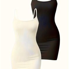 two dresses are shown side by side, one is black and the other is white