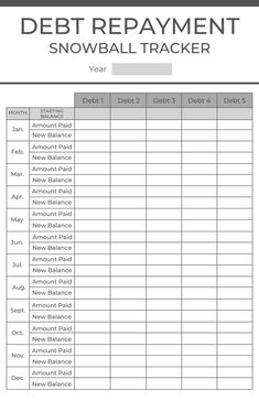 a snowball tracker sheet with the words debt repayment and snowball tracker