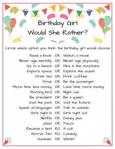 the birthday girl would she rather have? poem for kids to use in their speech