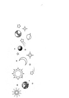 the sun and planets are drawn in black ink on a white paper with space shuttles flying through it