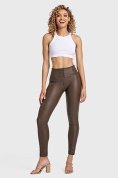 WR.UP® Faux Leather - High Waisted - Full Length - Brown Freddy Pants, Curvy Pants, Flattering Pants, Womens Summer Shorts, Sports Activewear, Summer Denim, Maternity Pants, Sunday Brunch, Denim Flares