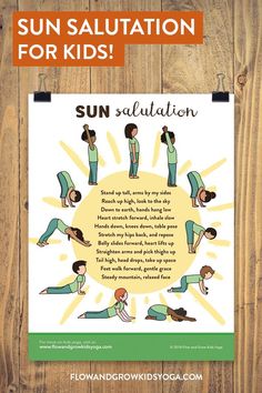 a poster with the words sun sallation written on it and an image of people doing yoga