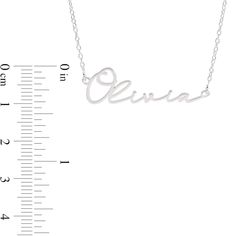 A graceful style, this personalized name necklace is a sweet casual look. Crafted in sterling silver, this design showcases a name - between two and 10 characters in length - sculpted in a calligraphy script font. Polished to a bright shine, this name art suspends centered along a 16.0-inch rolo chain that secures with a spring-ring clasp. Elegant Necklaces With Names, Elegant Jewelry With Names, Signature Name Necklace As Gift, Classic Engraved Name Necklace For Personalized Gift, Sterling Silver Signature Jewelry For Mother's Day, Custom Name Silver Jewelry, Adjustable Name Necklaces, Elegant Sterling Silver Custom Name Necklace, Personalized Signature Necklaces For Personalized Gifts