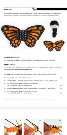 the instructions for how to make an orange butterfly broochle with beads and thread