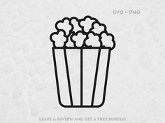 a black and white drawing of a popcorn bucket with the words leave a review and get a free bundle