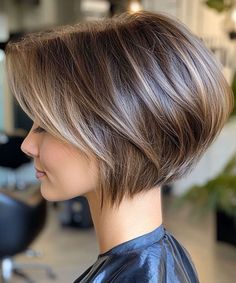 Warm Brown Textured Layered Dimensional Bob, layered bob, , bob haircut, bob hairstyle Dimensional Bob, Bob Haircut Back View, Short Angled Bobs, Haircut Bob, Feathered Bob, Textured Layers, Layered Bob Haircuts, Stacked Bob Haircut, Classic Bob