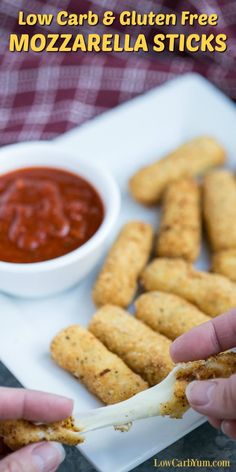 low carb and gluen free mozzarella sticks with ketchup