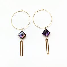 Make a statement this Valentine's Day with this limited edition release!  Take these earrings to date night!  They are absolutely stunning, with a delicate gold-colored hoop holding a beautiful faceted purple bead, and a rectangular brass charm suspended from the bottom. Best Friend Love, Purple Beaded, Minty Green, Beaded Drop Earrings, Brass Charms, Earrings Unique, Brass Accents, Beaded Hoops, Unique Earrings