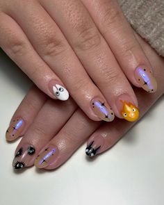 full Ghibli 💜 (づ ◕‿◕ )づ  nail art niveau 3 #nail #nails #nailart #nailartist #gelx #gelxnails #nailaddict #naildesign #ongles94 #cutenails #roundnails #ghibli #calcifer #totoro College Nails, Kutek Disney, Cute Simple Nails, Nails Cute, Cat Nails, Halloween Nail Designs, Halloween Nail Art