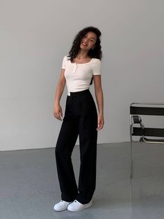 Introducing our High-Waist Loose Wide-Leg Suit Trousers from the 2023 Summer Collection. These trousers feature a stylishly loose fit with a flattering high waist. The straight leg and floor-length cut provide a slimming effect, while the drapey design adds a touch of sophistication. A chic and comfortable addition to your summer wardrobe. Details Composition: 80% Polyester Fiber, 20% Viscose Fiber Design: Plain Style: Casual Thickness: Regular Occasion: Leisure Size & Fit Stretch: Some-stretch Loose Trousers Outfit Casual, Loose Trousers Outfit, Black Trousers Outfit Casual, Black Slacks Outfit, Trousers Outfit Casual, Black Trousers Outfit, Slacks Outfit, Trouser Outfit, Loose Trousers