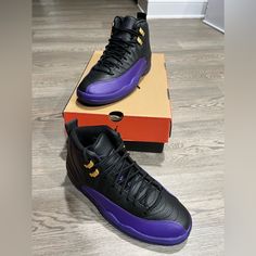 Air Jordan 12 'Field Purple' Black Sneakers, Size 8 Bnib Ct8013-057 Purple Lace-up High-top Sneakers, Sporty Purple Sneakers With Boost Midsole, Purple Sneakers With Rubber Sole For Streetwear, Sporty Purple High-top Sneakers For Streetwear, Purple High-top Sneakers With Rubber Sole For Streetwear, Purple Mid-top Sporty Sneakers, Sporty Purple Mid-top Sneakers, Purple Streetwear Sneakers With Contrast Sole, Sporty Purple Jordan Shoes With Rubber Sole