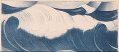 a drawing of waves in blue and white