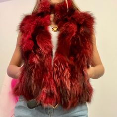 Fur Vest, Real Fox Fur Color Red Good Quality L Height 23 Inch Chest Width 17 Inch Fur Vest, Fox Fur, Good Quality, Red Color, Black Red, Fox, Black And Red, Size 4, Jackets & Coats