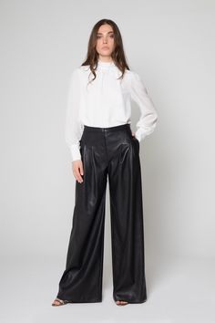 Wide Leg Pants by Lavender Brown Lavender Brown, Model Style, Faux Leather Pants, Made In The Usa, Black Pants, Leather Pants, Comfort Fit, Wide Leg, Dry Clean