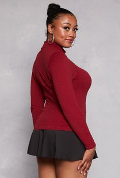 Long Sleeves, Mock Neck, T-Shirt, Seamless, Solid, Textured Knit, Item Number 3912001443541 Mock Neck Top, Textured Knit, Item Number, Mock Neck, Neck T Shirt, Long Sleeves, Plus Size, Knitting, Long Sleeve