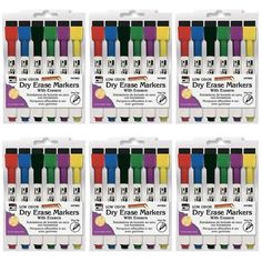 six pack of dry erase markers in assorted colors