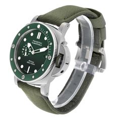 Panerai Submersible QuarantaQuattro Verde Smeraldo Steel Mens Watch PAM01287 Unworn. Automatic self-winding movement. Stainless steel cushion case, 44.0 mm in diameter. Panerai patented crown protector. Unidirectional rotating brushed stainless steel ceramic bezel with graduated scale. Scratch resistant sapphire crystal. Green polished gradient dial with luminous hands and hour markers. Small seconds subdial at the 9 o'clock position with luminous indexes. Date calendar window at 3 o'clock apert Green Timeless Automatic Watch Accessories, Classic Green Watch Accessories With Chronometer, Luxury Green Watch Band For Formal Occasion, Luxury Green Watch Bands For Formal Occasions, Designer Green Watches For Formal Occasions, Luxury Green Automatic Watch, Classic Green Formal Watch Bands, Panerai Submersible, Crystal Green