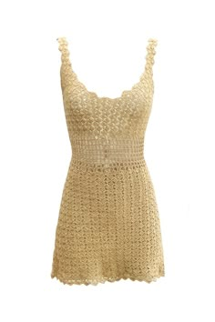 This V-neck crochet beach dress is the example of luxurious beach style. The Sirena is perfect for a stroll along the beach of an exotic destination. Note: Each piece has been individually hand crafted and may vary. Avoid contact with chlorine and salt water. Imported. Hand Crochet in Chile Unlined Acrylic, silk and lurex blend Hand wash cold, dry flat Sea Inspired Fashion, Crochet Beach Dress, Crochet Summer Dresses, Fantasy Gowns, Beach Wear Dresses, Knit Mini Dress, Beautiful Crochet, Two Piece Dress, Beach Dress