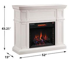 a white fireplace with the measurements for it's mantle and fire place in front