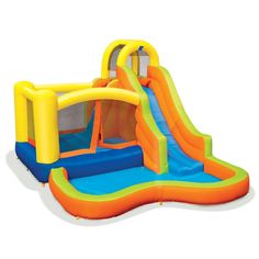 an inflatable bounce house with a slide