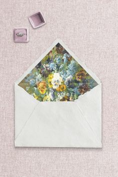 Blue and yellow vintage floral wedding envelope envelope liner template